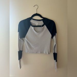 BDG Long Sleeve Navy Blue Cropped Top